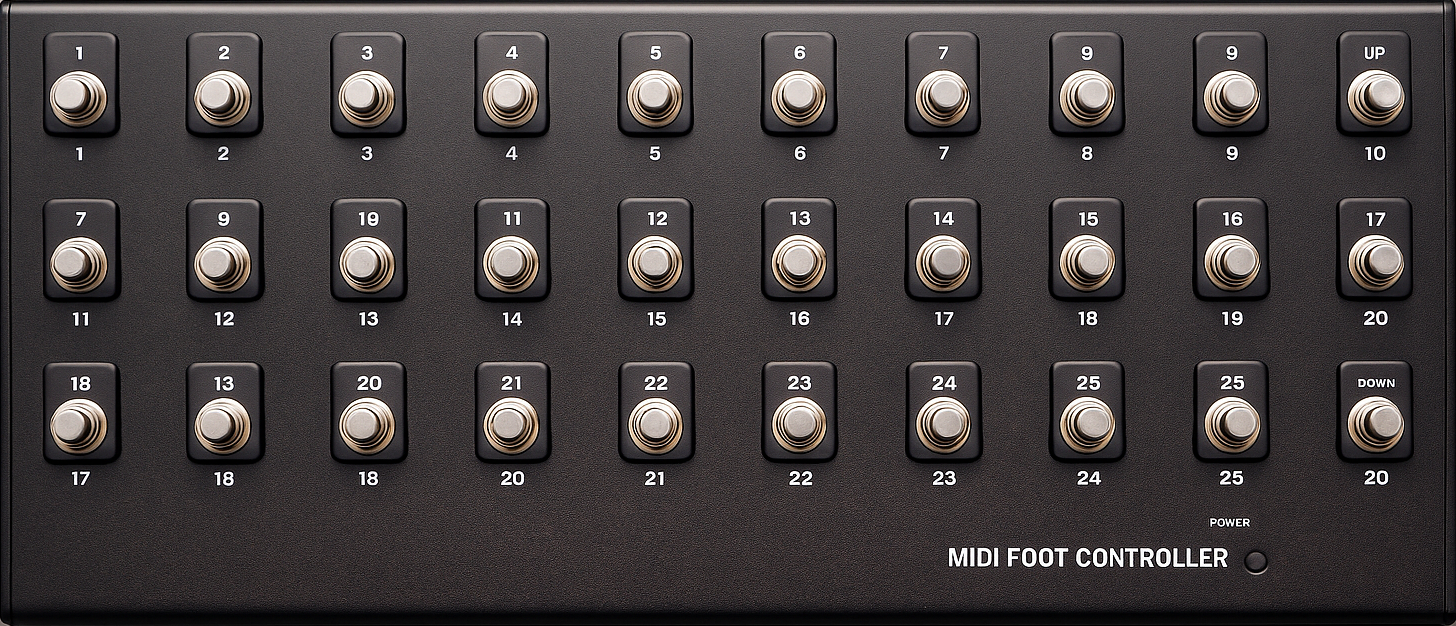 A massive 30-button MIDI foot controller